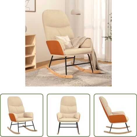 vidaXL Silla de cuero sintético -  Silla mecedora de tela blanco crema