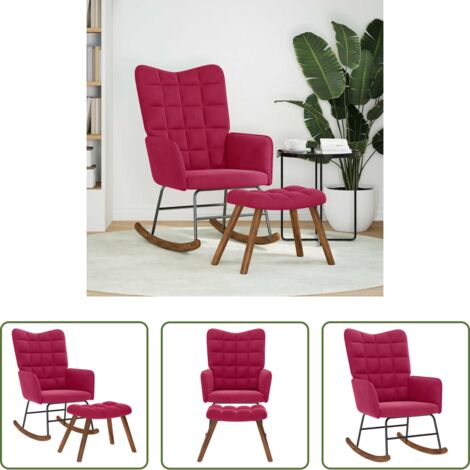 vidaXL Silla de descanso -  Mecedora con taburete de terciopelo rojo vino