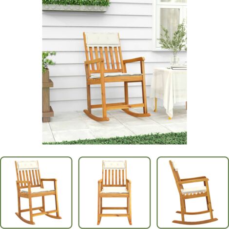 vidaXL Silla de descanso -  Silla mecedora con cojines madera maciza acacia