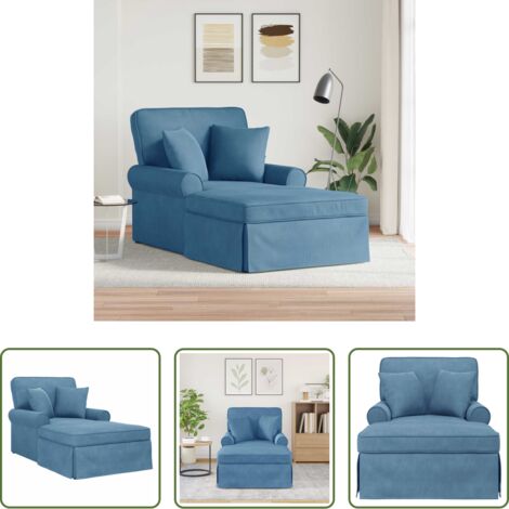 vidaXL Silla de estar con almohadas -  Chaise Lounge con Falda con cojín 3 pcs Azul Tela de Pana