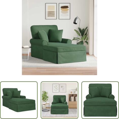 vidaXL Silla de estar verde selva -  Chaise Lounge con Falda 3 pcs Verde Selva Tela de Pana