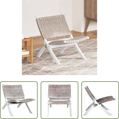 vidaXL Silla de exterior -  Silla de ratán kubu natural y madera maciza de caoba blanca