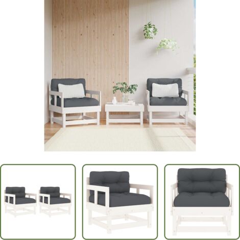 vidaXL Silla de exterior -  Sillones de jardín con cojines 2 uds madera maciza pino blanco