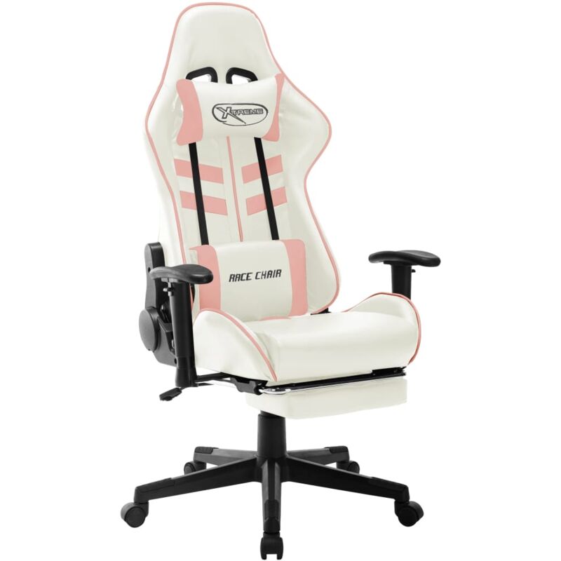 

vidaXL Silla de gaming de cuero sintético blanco y rosa - Multicolor