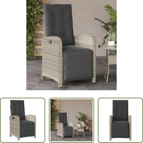 vidaXL Silla de jardín con reposapiés -  Sillón reclinable de jardín con reposapiés ratán PE gris claro