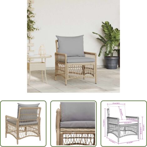 vidaXL Silla de jardín ratán sintético -  Silla de Jardín con cojín Beige 73 x 61 x 77 cm ratán sintético