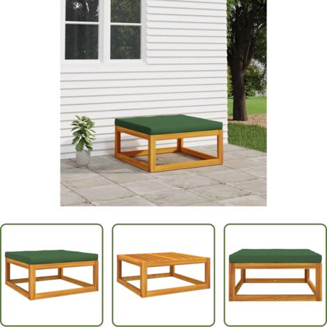vidaXL Silla de jardín -  Reposapiés de jardín madera maciza acacia con cojín verde