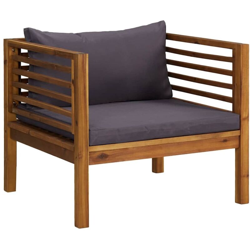 

Silla de jardín con cojines gris oscuro madera maciza acacia - Marrón - Vidaxl