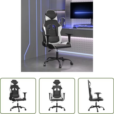 vidaXL Silla de juego -  Silla gaming cuero sintético negro y blanco