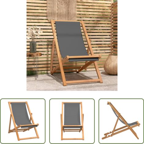vidaXL Silla de madera -  Silla de playa plegable madera maciza de teca gris