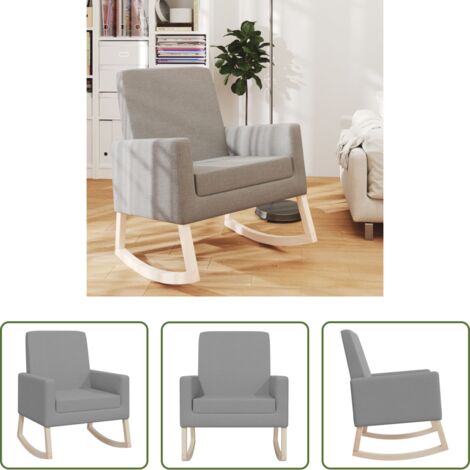 vidaXL Silla de madera -  Silla mecedora de tela gris claro