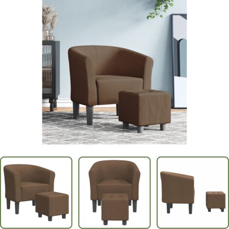 vidaXL Silla de madera -  Sillón con taburete tela marrón