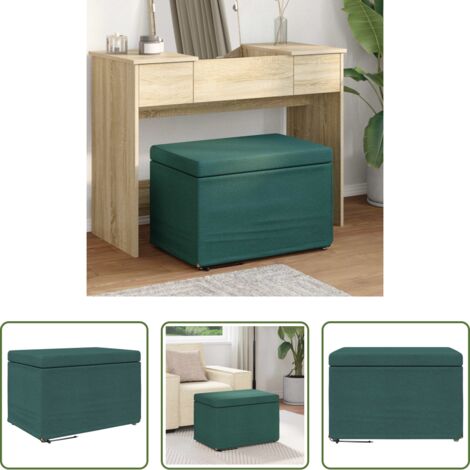 vidaXL Silla de madera y tela -  Taburete Verde oscuro 61 x 41 x 40 cm Tela y Madera Ingeniería