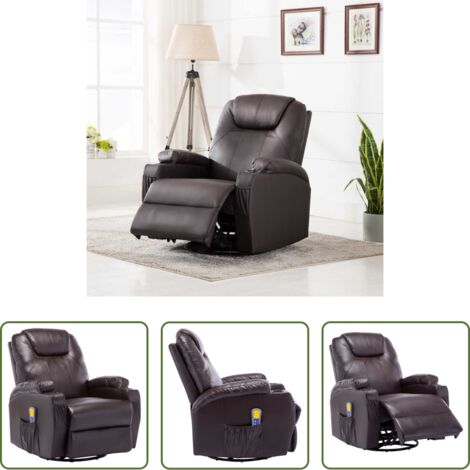 vidaXL Silla de masaje mecedora -  Sillón de masaje mecedora de cuero sintético marrón
