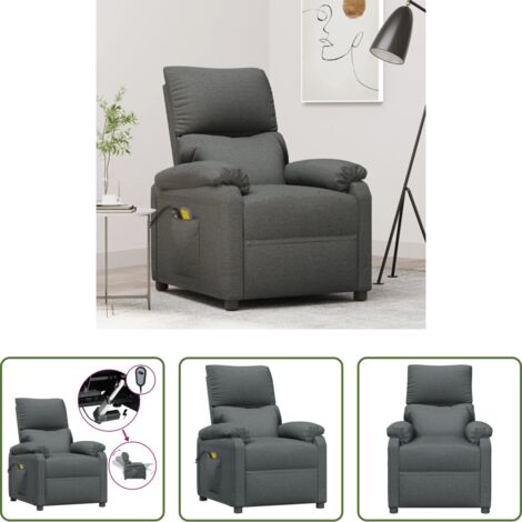 vidaXL Silla de masaje -  Sillón de masaje eléctrico tela gris oscuro