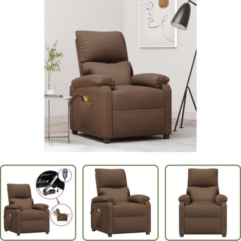 vidaXL Silla de masaje -  Sillón de masaje eléctrico tela marrón