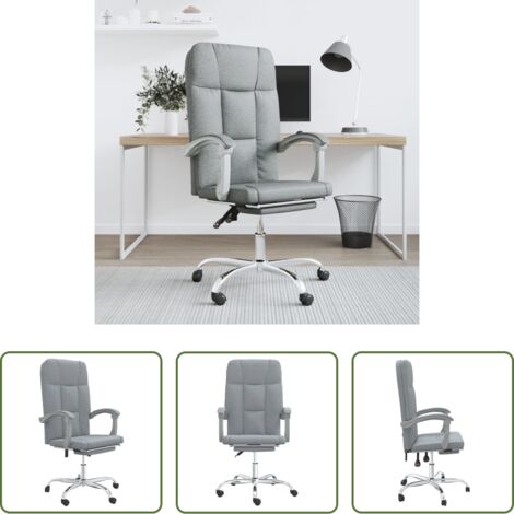 vidaXL Silla de oficina con respaldo ajustable -  Silla de oficina reclinable de tela gris claro