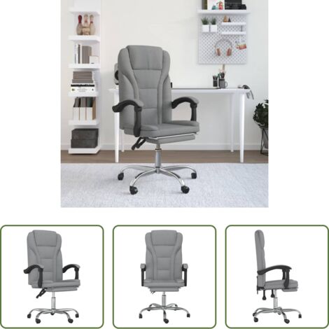 vidaXL Silla de oficina con respaldo ajustable -  Silla de oficina reclinable de tela gris claro