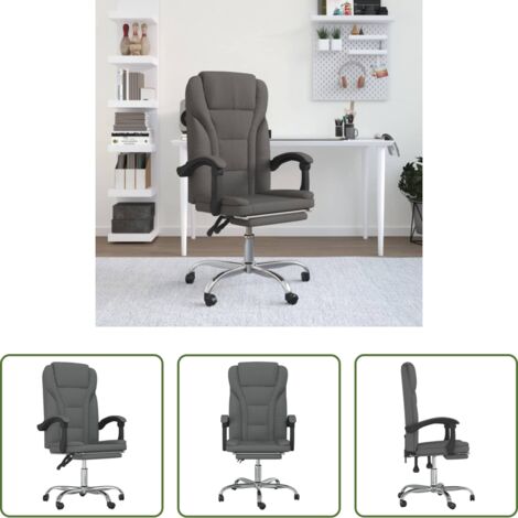 vidaXL Silla de oficina con respaldo ajustable -  Silla de oficina reclinable de tela gris oscuro