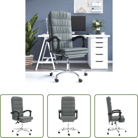 vidaXL Silla de oficina con respaldo ajustable -  Silla de oficina reclinable de tela gris oscuro