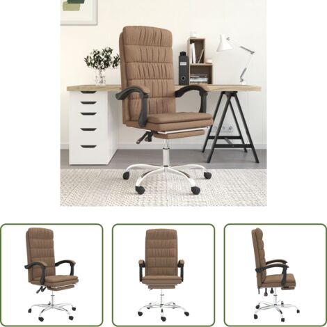 vidaXL Silla de oficina con respaldo ajustable -  Silla de oficina reclinable de tela marrón