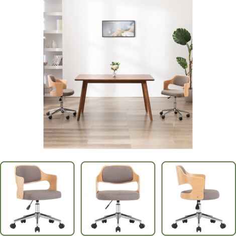 vidaXL Silla de oficina de madera -  Silla de oficina giratoria de madera curvada y tela gris taupe