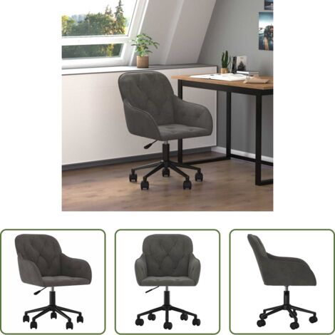 vidaXL Silla de oficina giratoria -  Silla de oficina giratoria de terciopelo gris oscuro