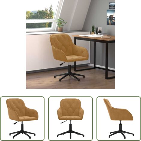 vidaXL Silla de oficina giratoria -  Silla de oficina giratoria de terciopelo marrón