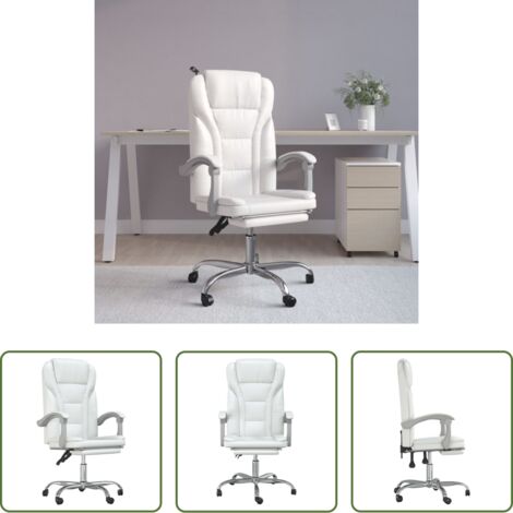 vidaXL Silla de oficina giratoria -  Silla de oficina reclinable cuero sintético blanco