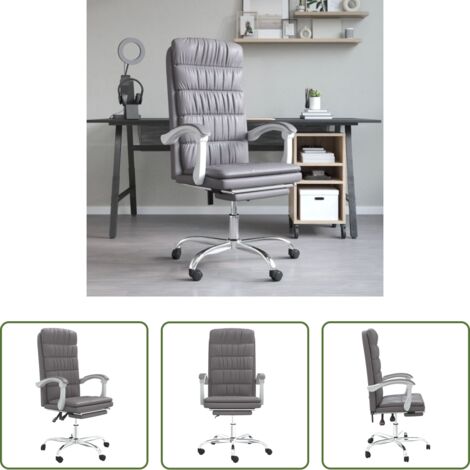 vidaXL Silla de oficina gris -  Silla de oficina reclinable cuero sintético gris