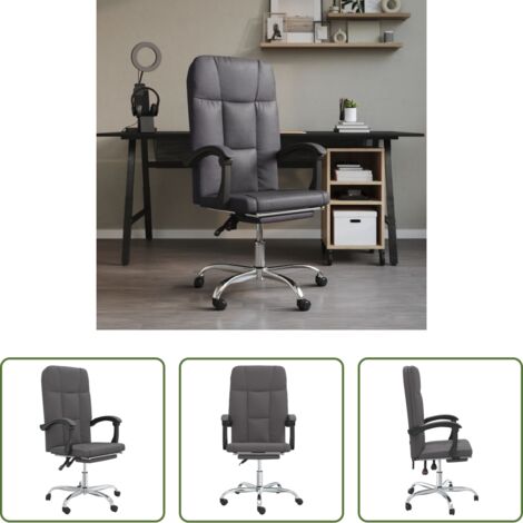 vidaXL Silla de oficina gris -  Silla de oficina reclinable cuero sintético gris