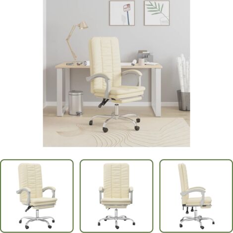 vidaXL Silla de oficina moderna -  Silla de oficina reclinable cuero sintético crema