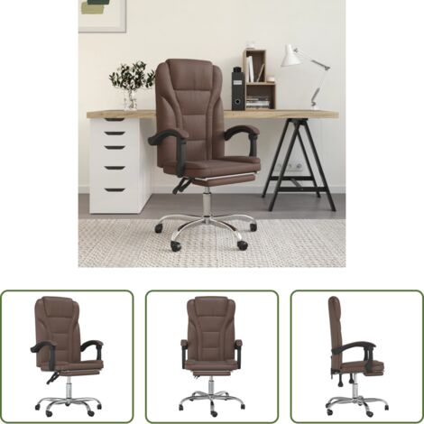 vidaXL Silla de oficina moderna -  Silla de oficina reclinable cuero sintético marrón