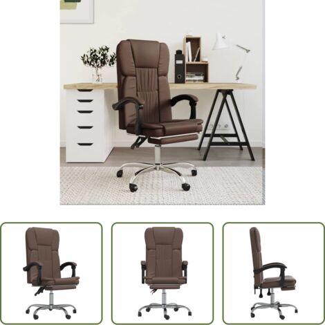 vidaXL Silla de oficina moderna -  Silla de oficina reclinable cuero sintético marrón