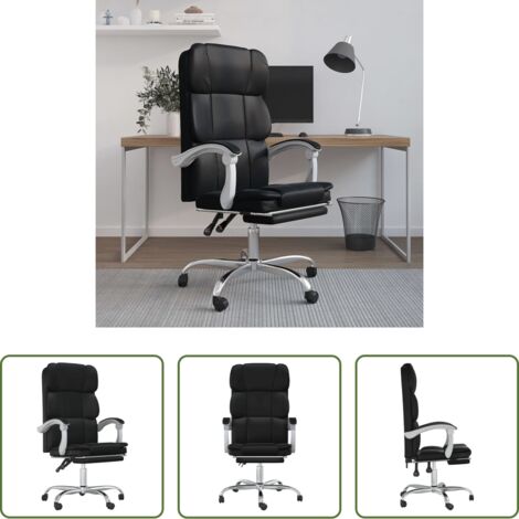 vidaXL Silla de oficina moderna -  Silla de oficina reclinable cuero sintético negro