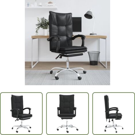 vidaXL Silla de oficina moderna -  Silla de oficina reclinable cuero sintético negro