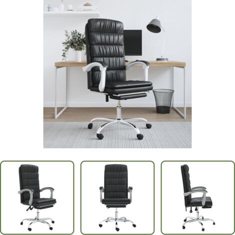 vidaXL Silla de oficina moderna -  Silla de oficina reclinable cuero sintético negro
