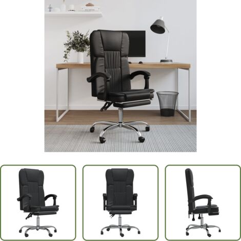 vidaXL Silla de oficina moderna -  Silla de oficina reclinable cuero sintético negro