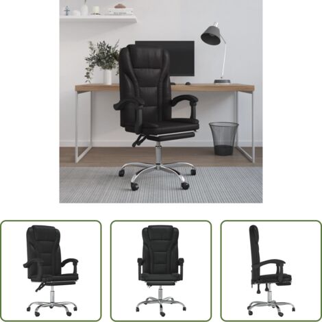 vidaXL Silla de oficina moderna -  Silla de oficina reclinable cuero sintético negro