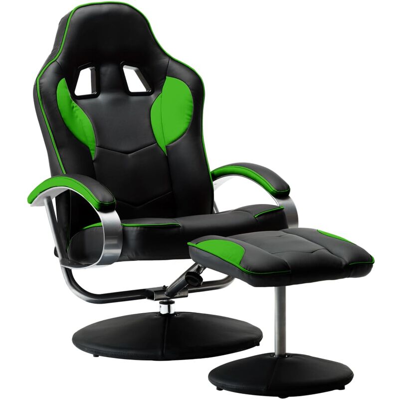 

vidaXL Silla de Oficina Reclinable con Reposapiés Cuero Sintético Verde - Negro