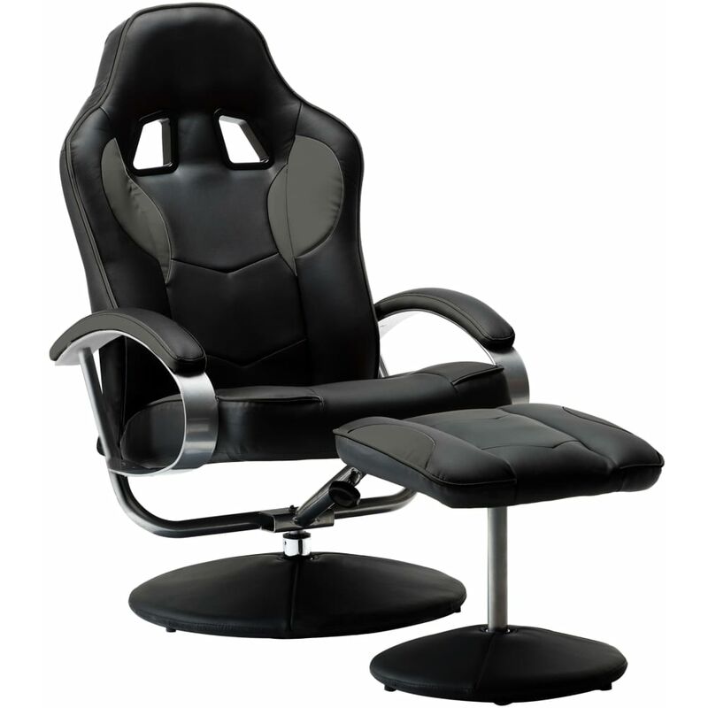 

vidaXL Silla de Oficina Reclinable con Reposapiés Cuero Sintético Gris - Negro