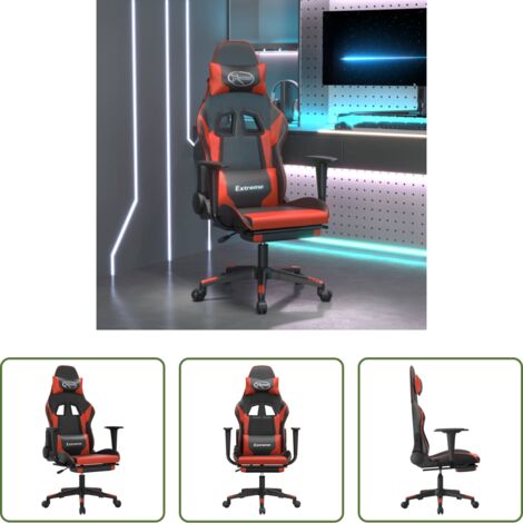 vidaXL Silla de oficina -  Silla gaming con reposapiés cuero sintético negro rojo