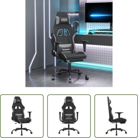 vidaXL Silla de oficina -  Silla gaming con reposapiés tela gris claro y negro