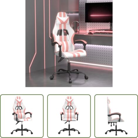 vidaXL Silla de oficina -  Silla gaming giratoria cuero sintético blanco y rosa