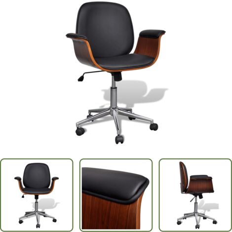 vidaXL Silla de oficina -  Sillón giratorio de madera curvada y cuero sintético