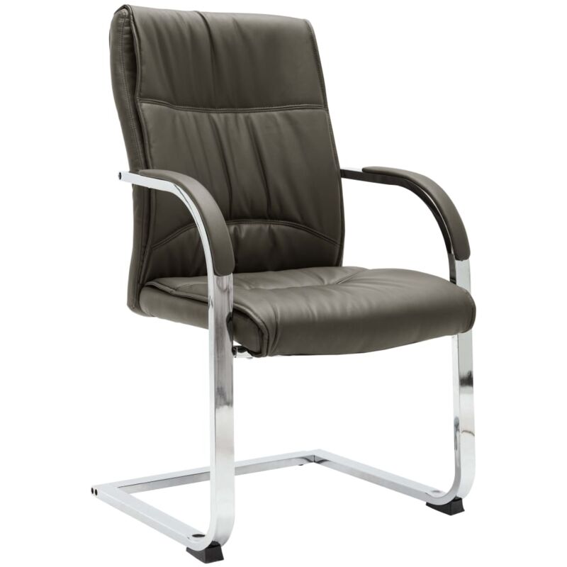 

vidaXL Silla de Oficina Voladiza de Cuero Sintético Gris - Gris