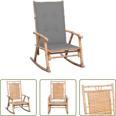 vidaXL Silla de patio -  Silla mecedora con cojín bambú