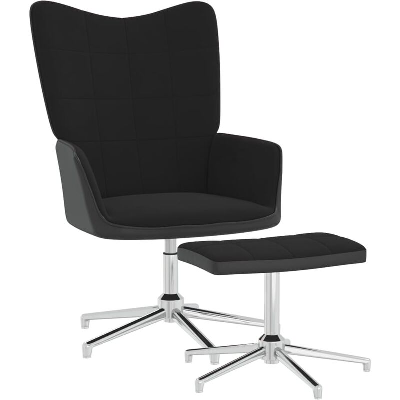 

vidaXL Silla de relajación con reposapiés terciopelo y PVC negro - Negro