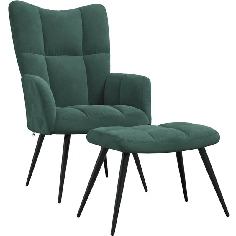 

Silla de relajación con taburete terciopelo verde oscuro - Verde - Vidaxl