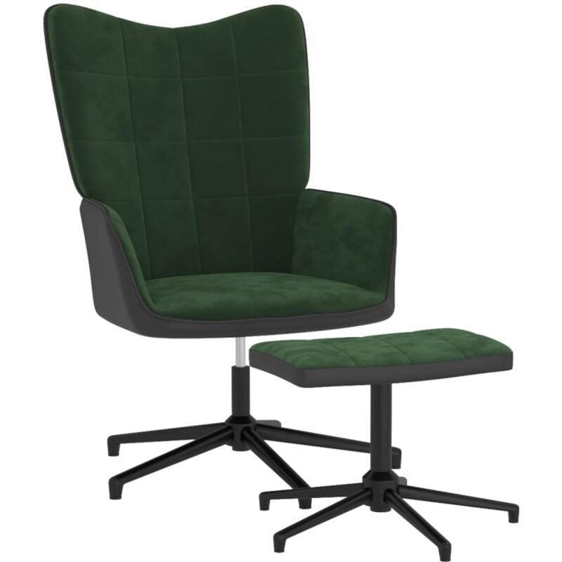 

Silla de relajación con taburete terciopelo y PVC verde oscuro - Verde - Vidaxl